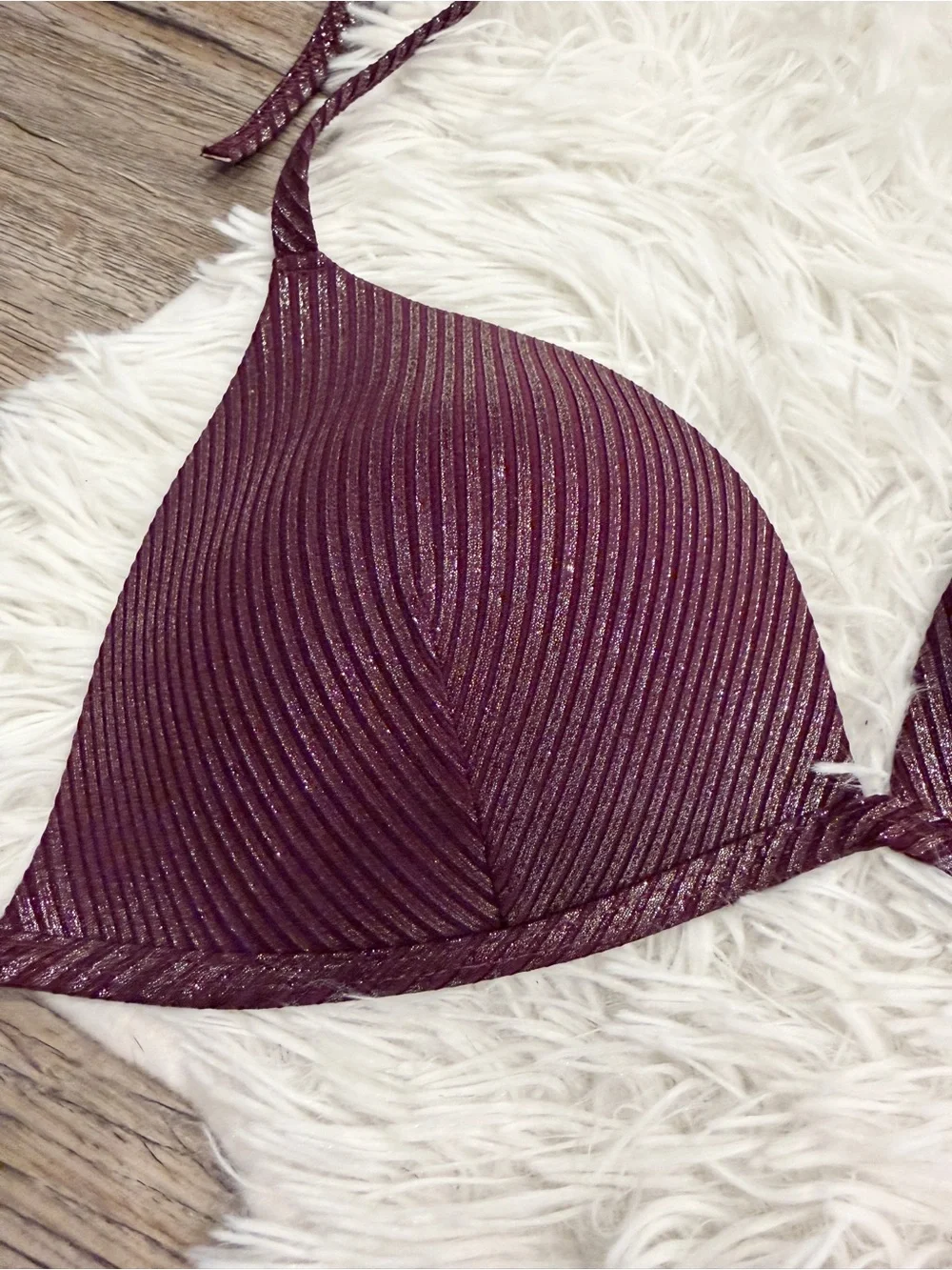PINK Victoria’s Secret Metallic Bikini Top Ribbed Padded Push-Up Large Beach